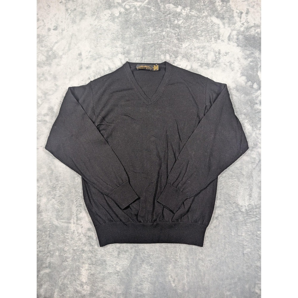 Eildon Hills Sweater Mens Medium Black V Neck Knit Pullover Merino Wool
